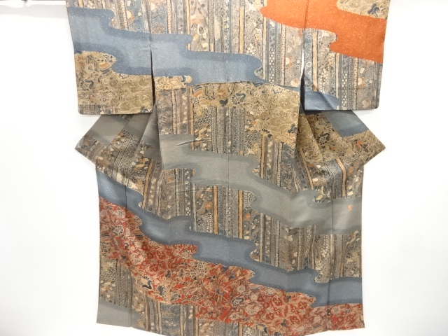 作家物　縮緬地　花更紗模様訪問着